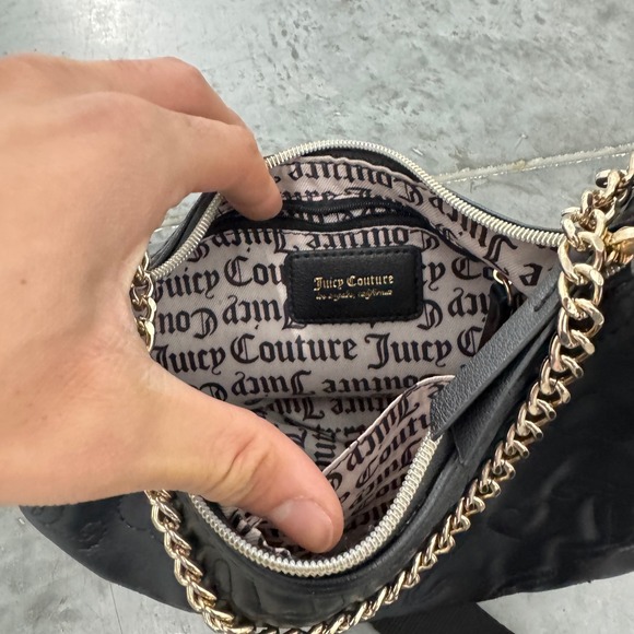 Y2K Juicy Couture Black Crossbody Heart Logo Shoulder Bag Gold Chain Strap - Picture 4 of 5